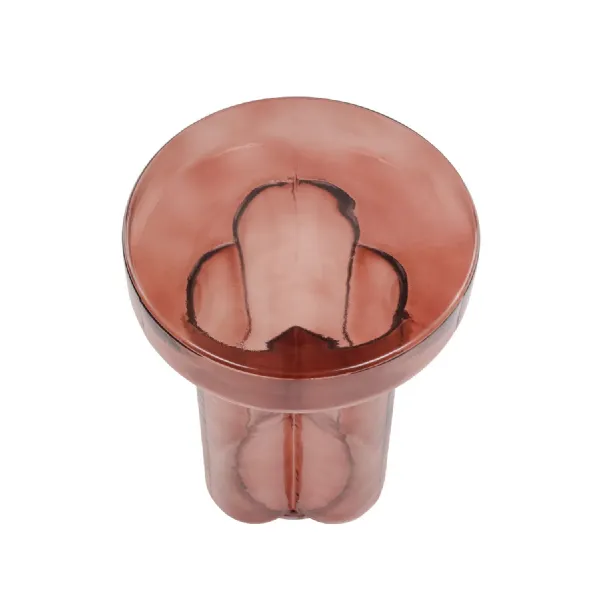 Red Tinted Glass Round Top Cylindrical Side Table