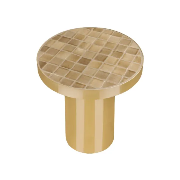 Ochre Gold Ceramic Round Top Side Table Pedestal Base