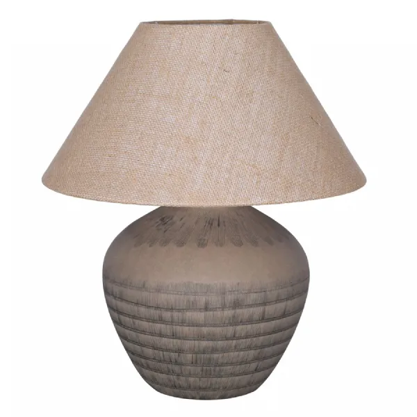 Brown Ceramic Rounded Base Table Lamp with Hessian Shade