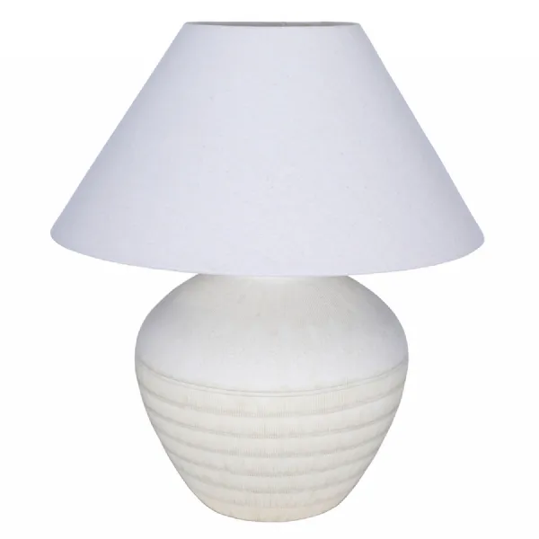 White Ceramic Rounded Base Table Lamp with Hessian Shade