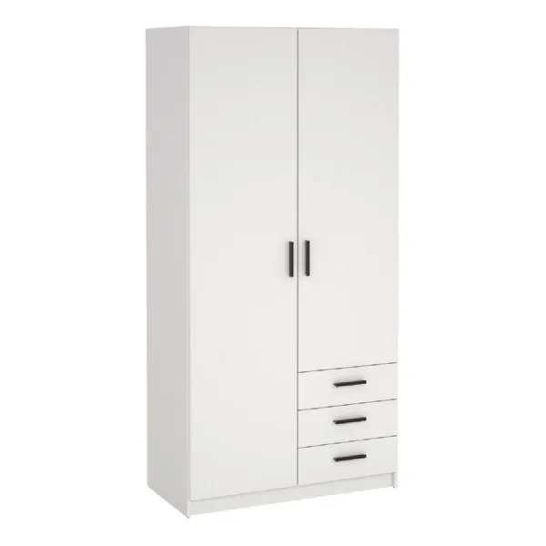Sprint Wardrobe with 2 Doors + 3 Drawers in White