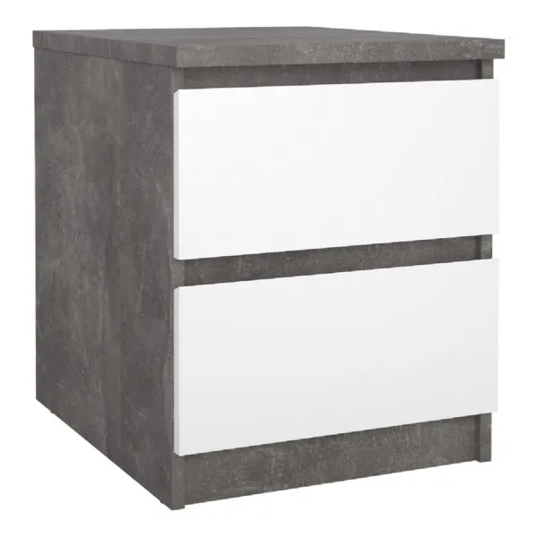 Naia Bedside 2 Drawers in Concrete and White High Gloss