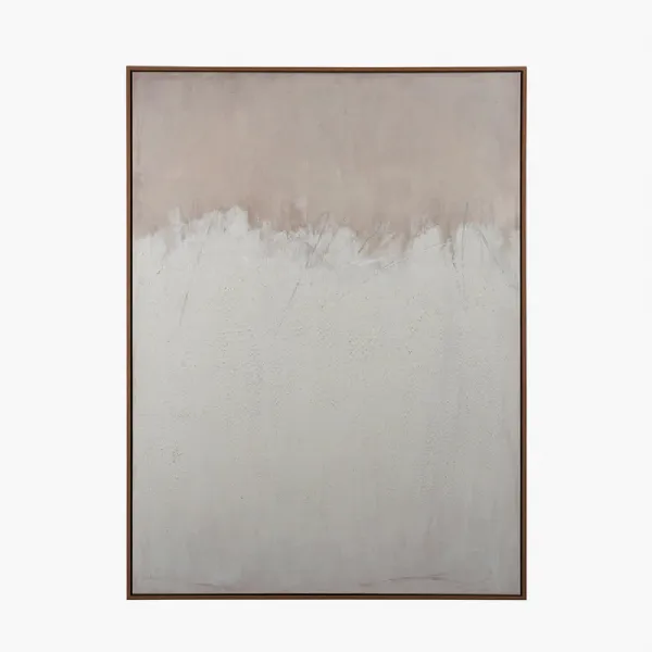 Natural and White Abstract Canvas with Natural Frame Large