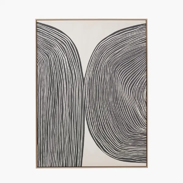 Black and Cream Abstract Canvas with Natural Frame
