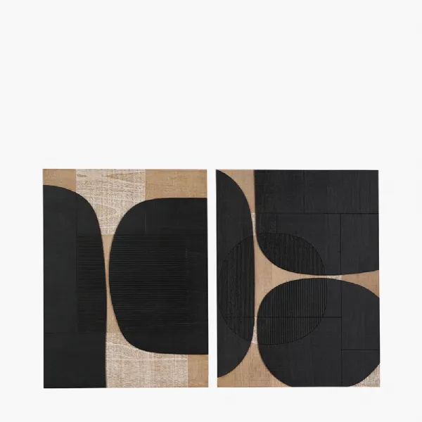 S 2 Black and Natural Wooden Textured Design Wall Art