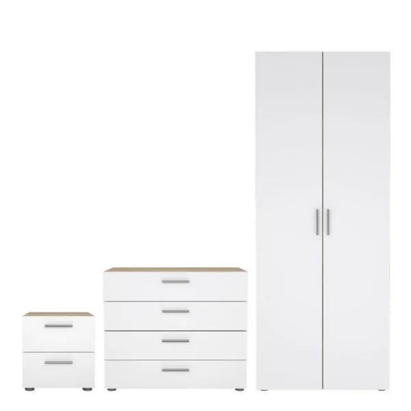 Pepe Package Bedside 2 Drawers + Chest of 4 Drawers + Wardrobe with 2 doors in Oak with White High Gloss