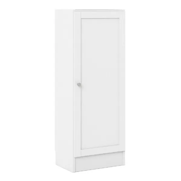 Basic Low Narrow Storage Cabinet in White (2 Shelves) with White Door