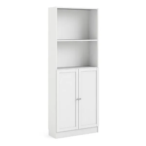 Basic Tall Wide Combination Storage in White (4 Shelves) with 2 White Doors