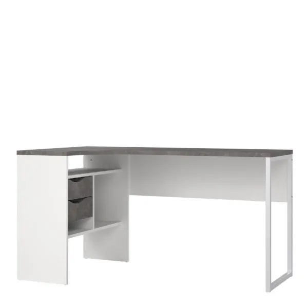 Function Plus Corner Desk White and Grey 2 Drawers