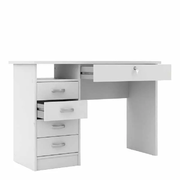 Small Lockable White Home Office 5 Drawer Study Desk with Lock