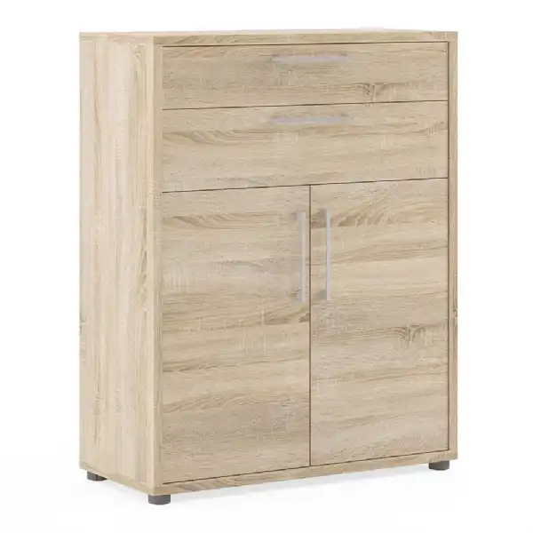Bookcase 2 Shelves With 2 Drawers and 2 Doors in Oak