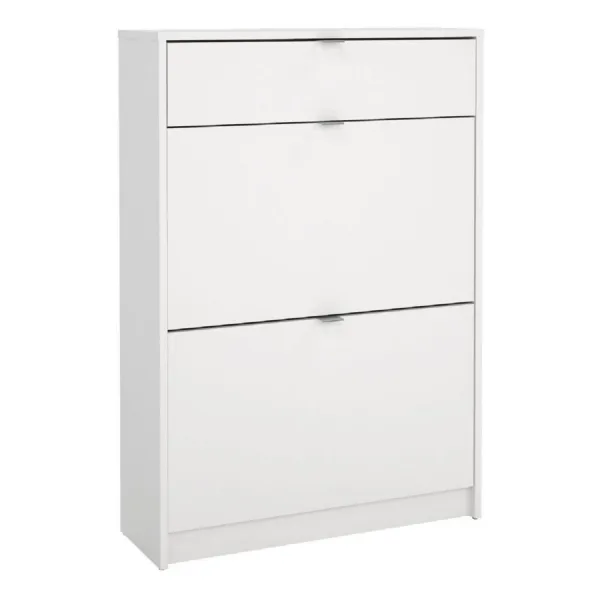 Shoes Shoe Cabinet 2 Flip Down Doors + 1 Drawer in White