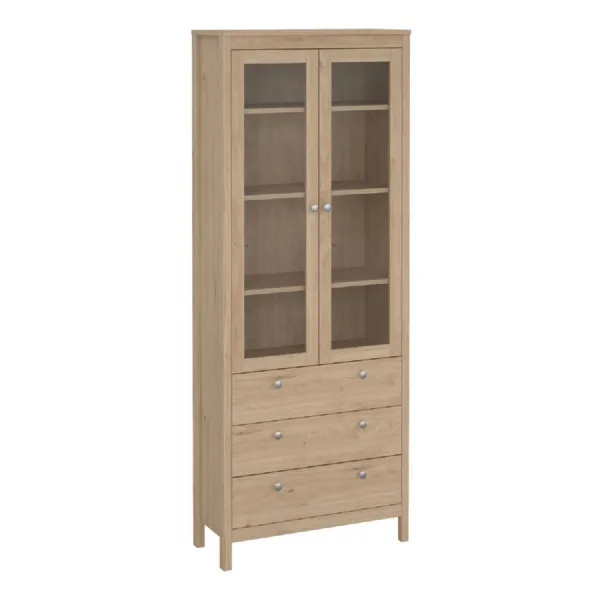 Madrid China Cabinet 2 Doors with Glass + 3 Drawers in Jackson Hickory Oak