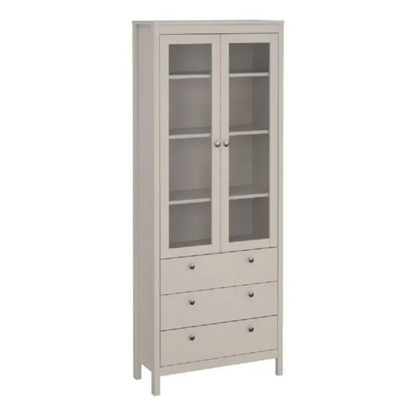 Madrid China Cabinet 2 Glass Doors with 3 Drawers in Cashmere