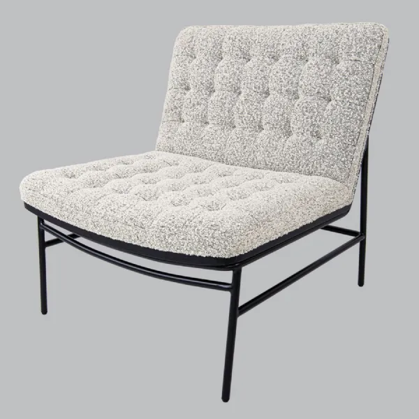 Natural Boucle Fabric Accent Chair with Black Metal Frame