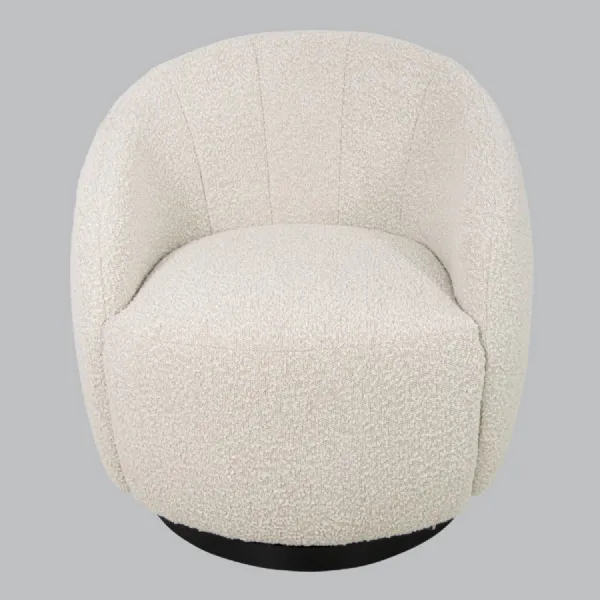 Natural Boucle Fabric Swivel Accent Chair Black Wooden Base