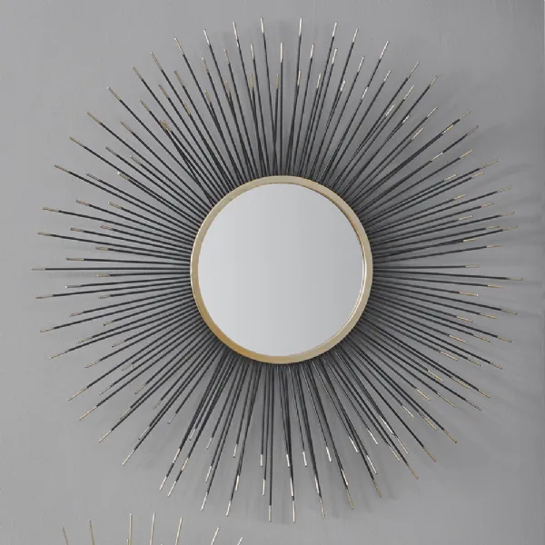 Black and Gold Metal Starburst Round Wall Mirror