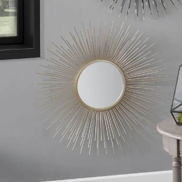 Art Deco Gold Framed Starburst Round Wall Mirror