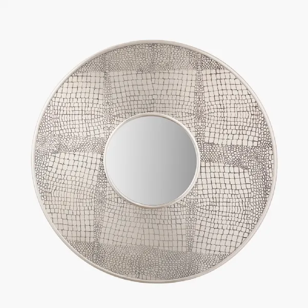 Antique Silver Metal Round Wall Mirror
