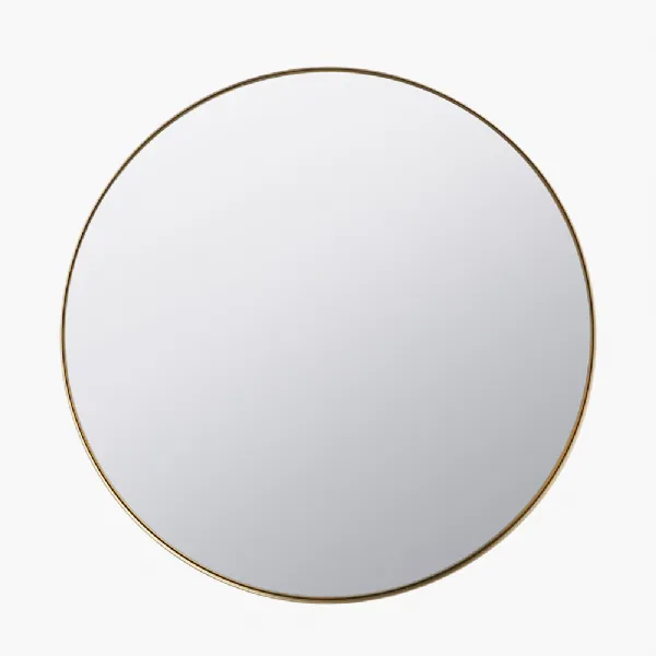 Brushed Gold Metal Slim Frame Round Wall Mirror Small