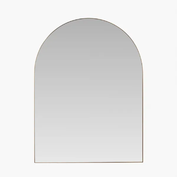 Brushed Gold Metal Slim Frame Tall Arch Wall Mirror
