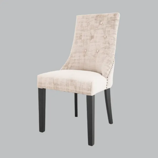 Mushroom Textured Velvet Dining Chair Buttoned Back