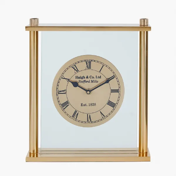 Gold Metal and Glass Floating Clock Face Square Table Clock