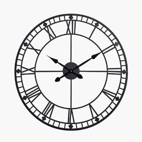 Black Metal Round Skeleton Wall Clock