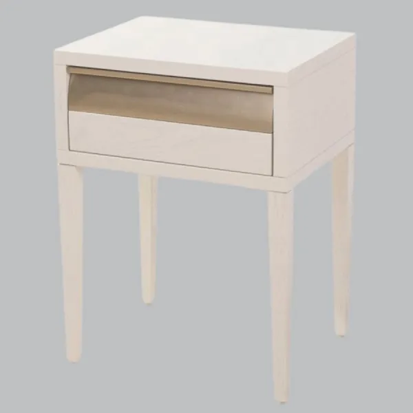 White Wood 1 Brass Finish Drawer Bedside Table