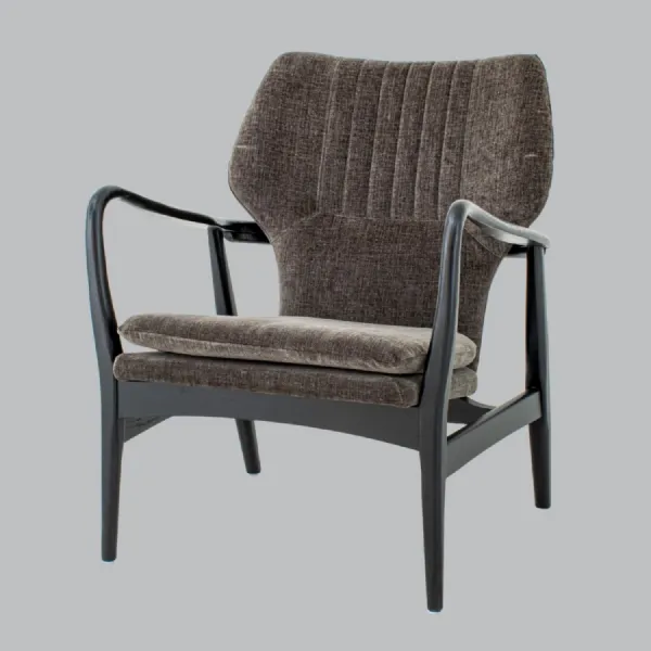 Mouse Chenille Fabric Armchair Black Wooden Frame