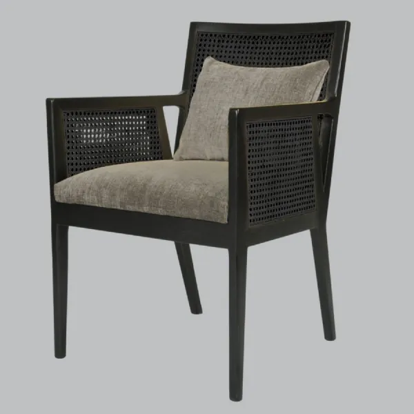 Black Wooden Framed Accent Chair with Rattan Detailing