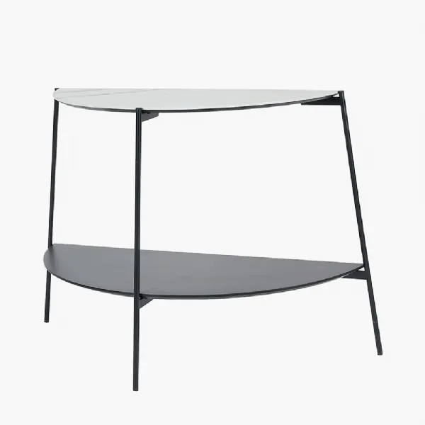 Black Metal Half Moon Console Table White Marble Effect Top