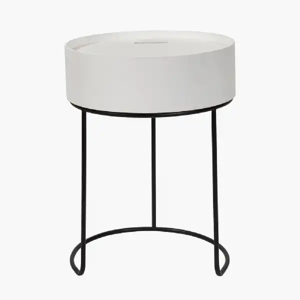 White Wood and Black Metal Storage Table