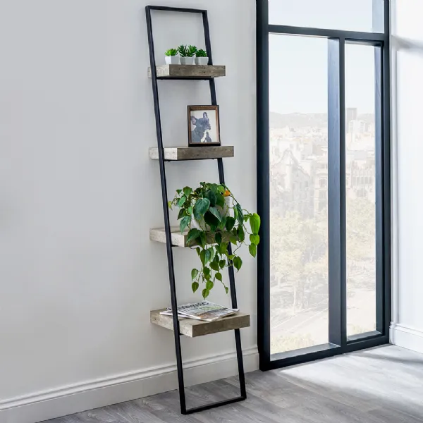 Tall Concrete Open Shelf Ladder Display Shelving Unit