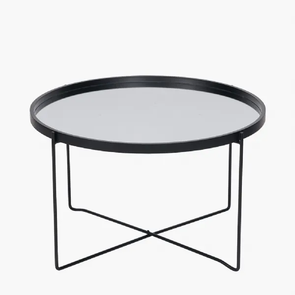 Voss Mirrored Glass and Black Wood Veneer Coffee Table