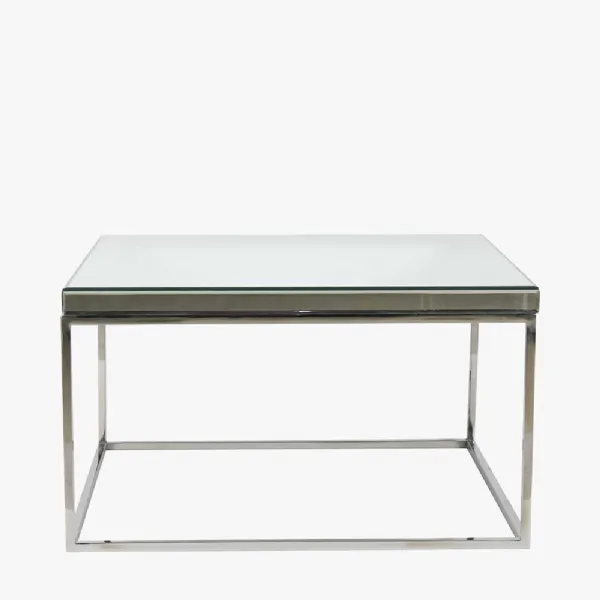 Elysee Mirrored Glass and Silver Metal Square Coffee Table