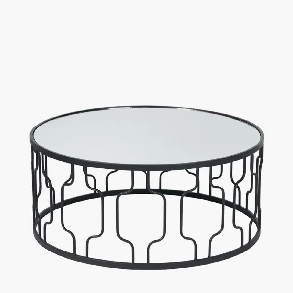 Caprisse Mirrored Glass and Graphite Metal Coffee Table