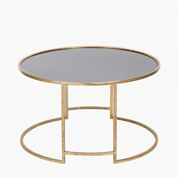 Veneziano Antique Gold Metal and Black Glass Coffee Table