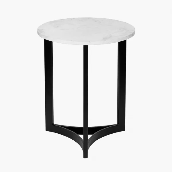 Hendrick White Marble and Black Metal Side Table
