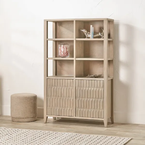 Light Grey Wash Mango Wood 2 Door Wide Bookcase