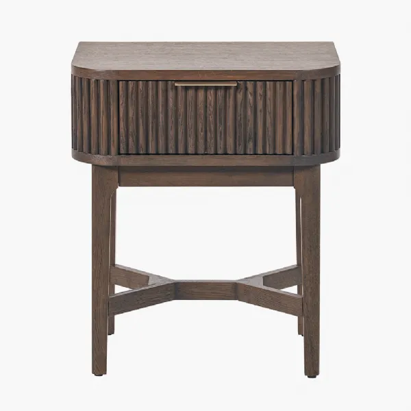 Raie Dark Brown Ribbed Oak and Pine Wood 1 Drawer Unit
