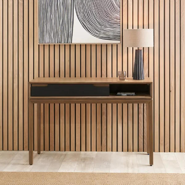 Black and Natural Acacia Wood 1 Drawer Console Table