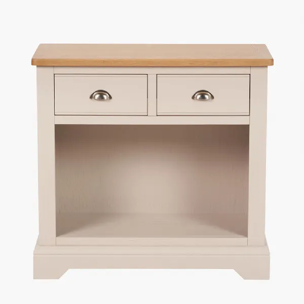 Parchment White Pine and Oak Wood 2 Drawer Console Hall Table
