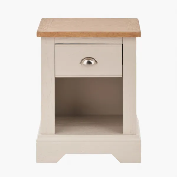 Fairford Parchment White Pine and Oak Wood 1 Drawer Bedside Unit