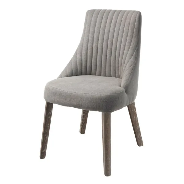 Grey Linen Fabric Dining Chair with Ash Wood Legs