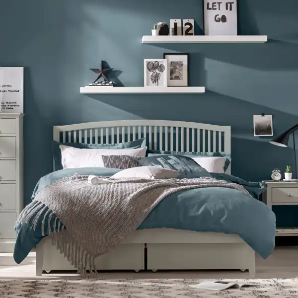 Grey Painted Slatted Arched Double Bed