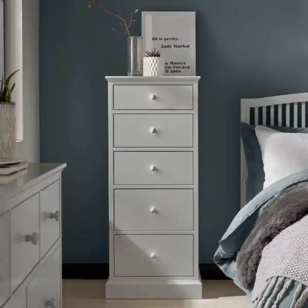 Modern Light Grey Chest of 5 Drawers Tallboy