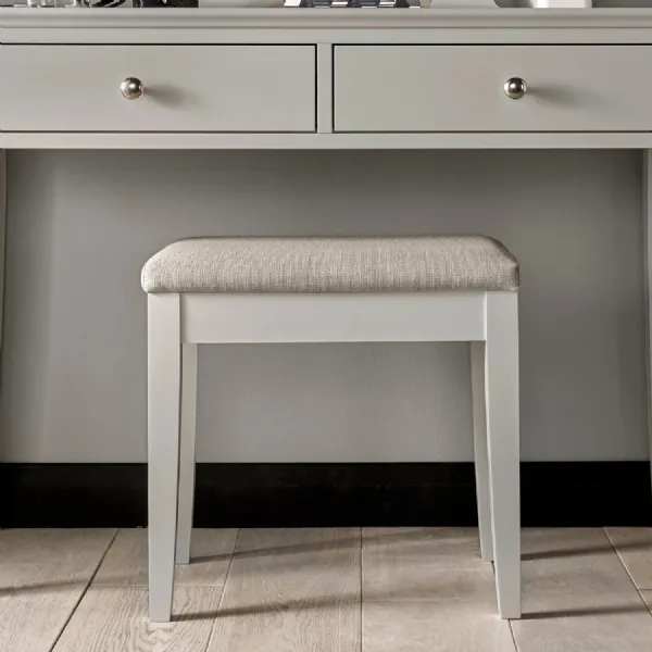Grey Painted Dressing Table Stool with Grey Fabric Seat Pad