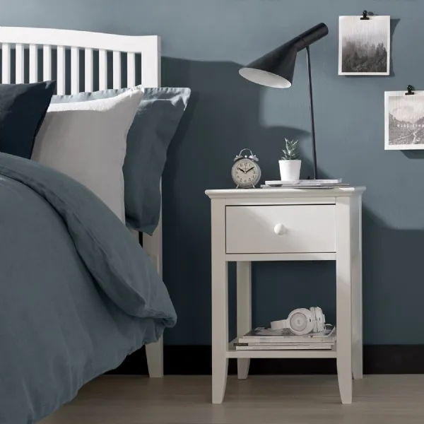 White Painted 1 Drawer Bedside Lamp Table with Lower Shelf