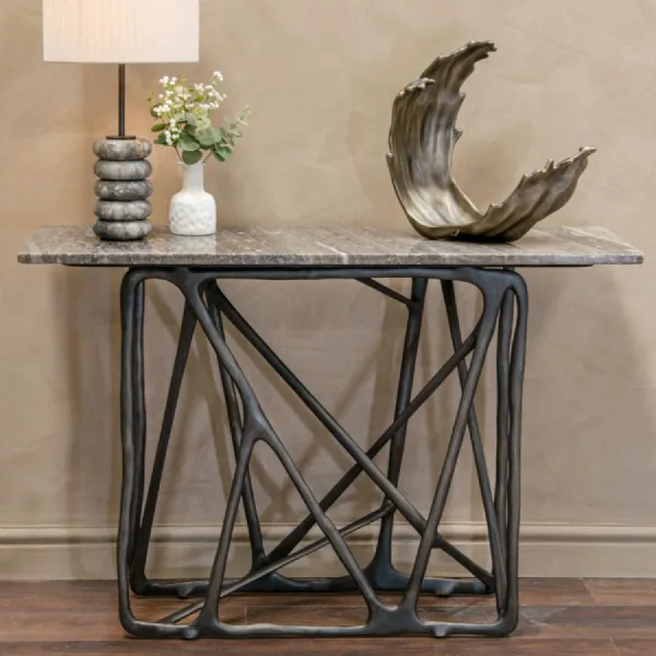 Grey Marble Top Spider Web Design Console Table